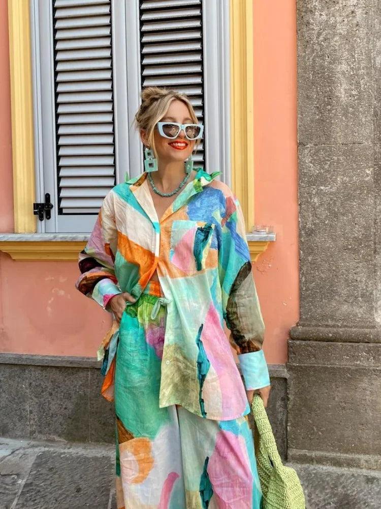 Long Sleeve Printed Shirt and Pants