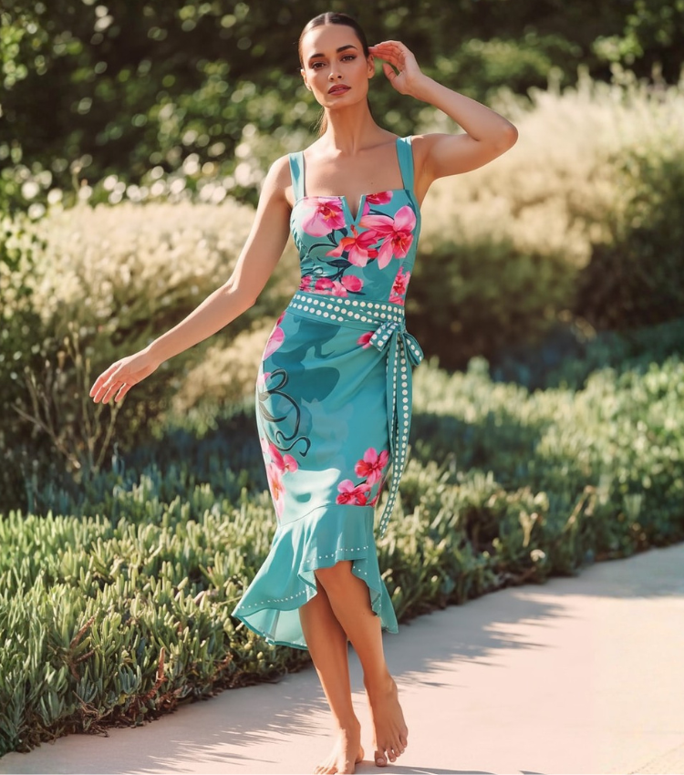 Turquoise & Hot Pink Orchid Floral Print Swimsuit Set(s)