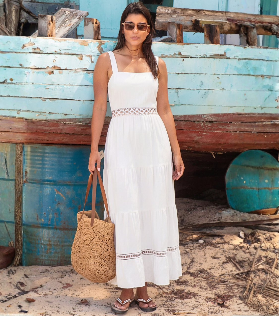 Solid White Lace Tiered Maxi Dress