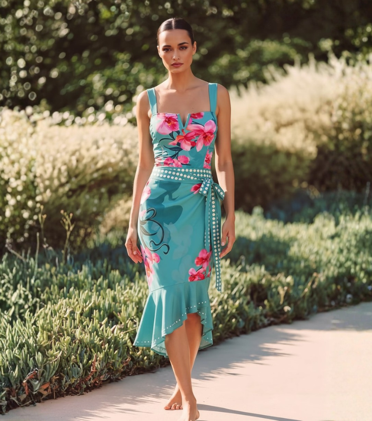 Turquoise & Hot Pink Orchid Floral Print Swimsuit Set(s)