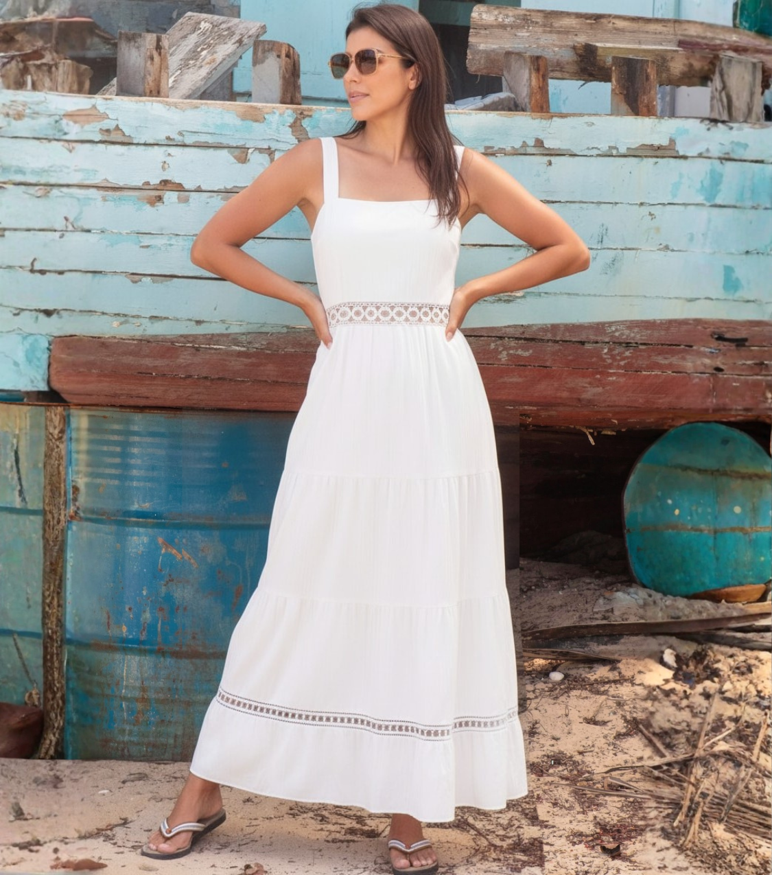 Solid White Lace Tiered Maxi Dress