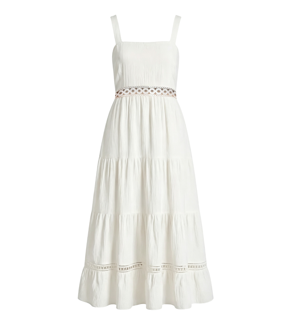 Solid White Lace Tiered Maxi Dress