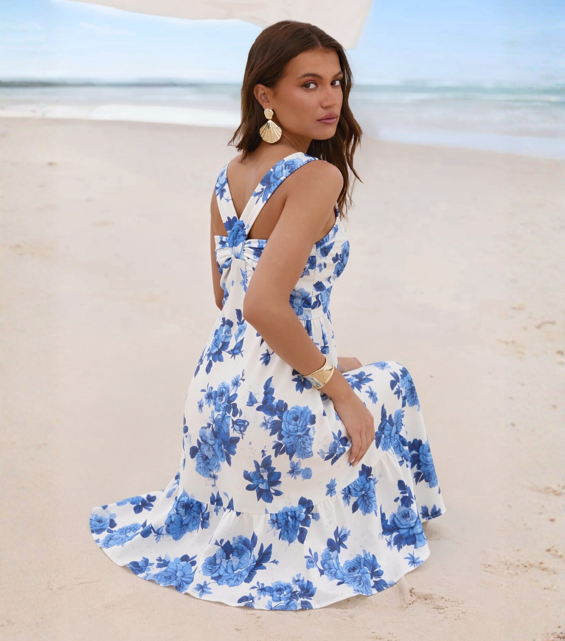 Blue Floral Wide Leg Pants Set
