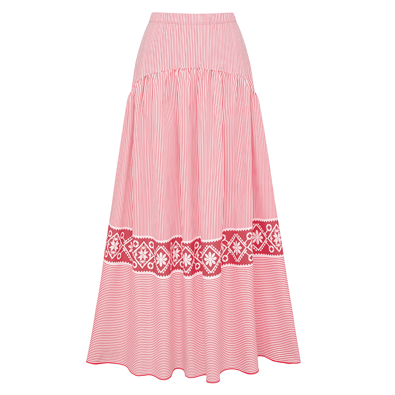 Bowknot Striped Print One Piece Swimsuit and Skirt