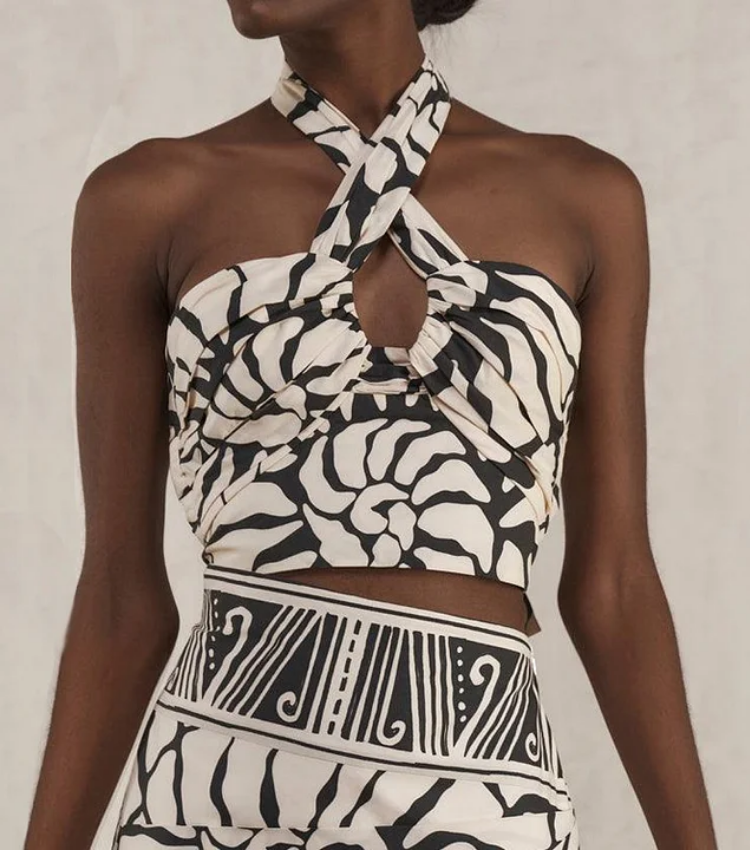 Detachable Puff Sleeves Printed High Waist Bikini Swimsuit and Skirt Flaxmaker