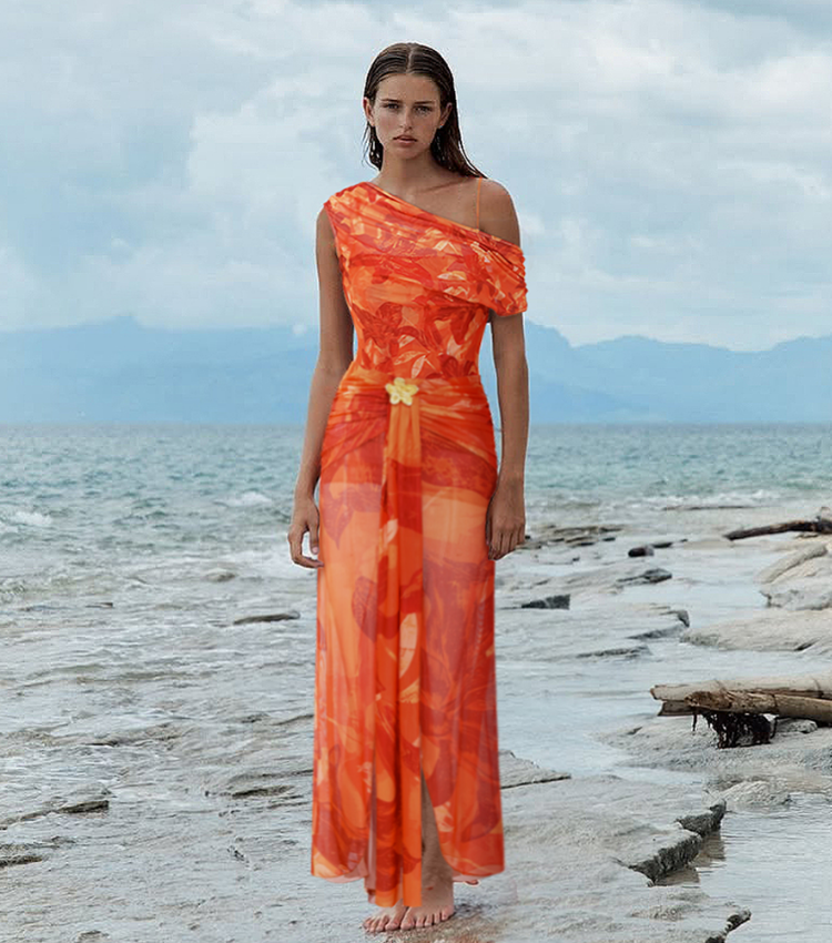 Orange Lily Print One Piece Swimsuit and Sarong (Multiple ways to wear)