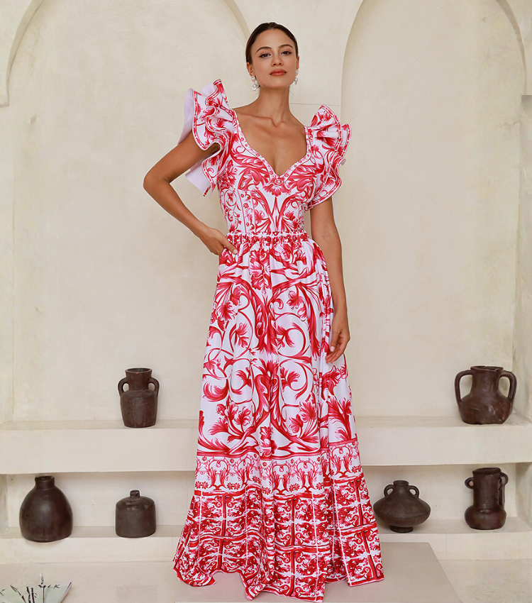 Baroco Style Printed One Piece Swimsuit and Skirt Flaxmaker