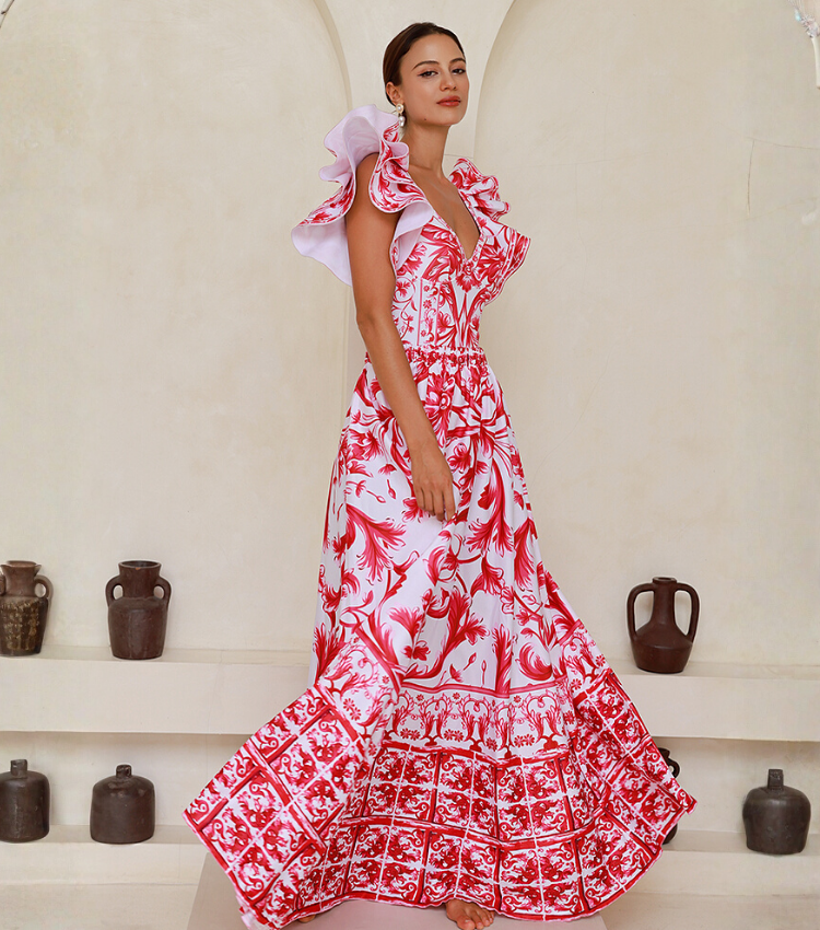 Baroco Style Printed One Piece Swimsuit and Skirt Flaxmaker