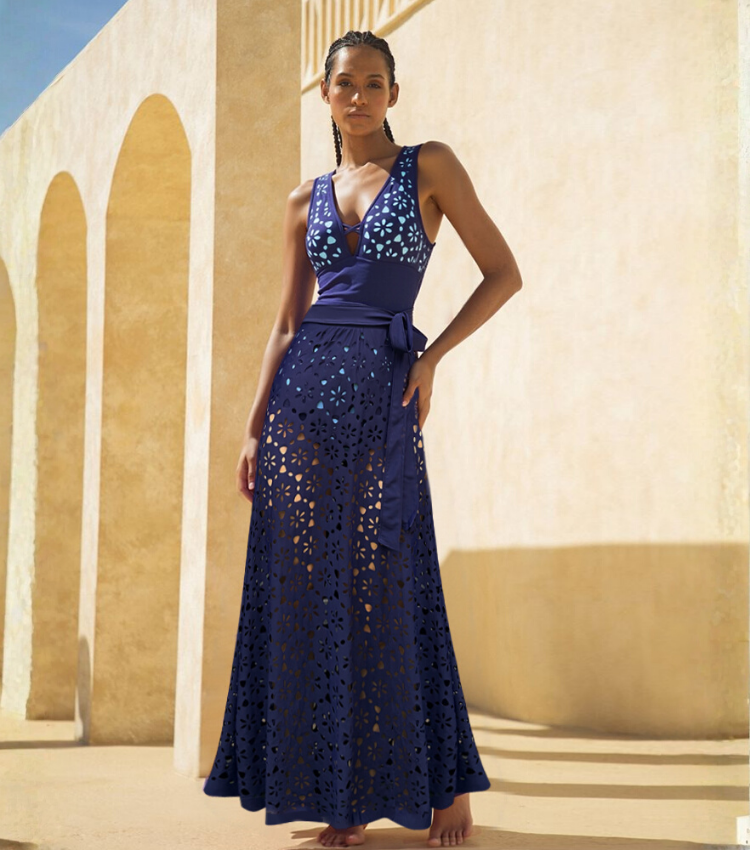 Hollow Out One Piece Swimsuit and Skirt