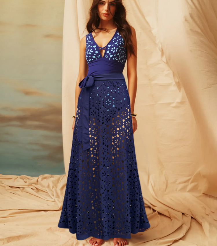 Hollow Out One Piece Swimsuit and Skirt