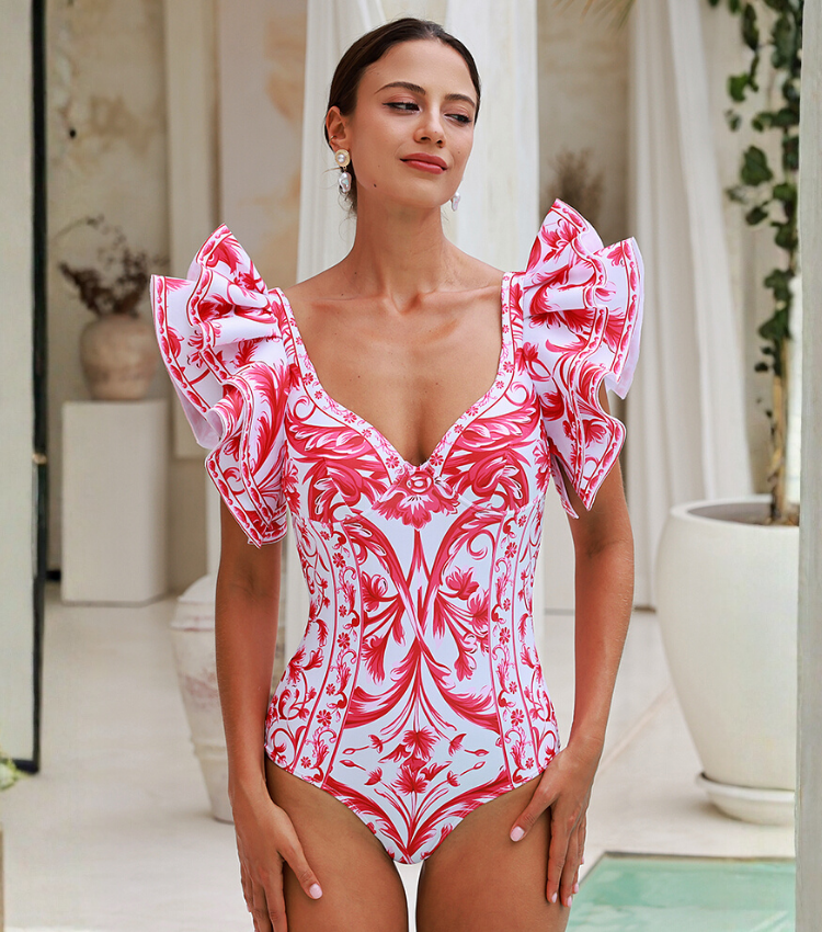 Baroco Style Printed One Piece Swimsuit and Skirt Flaxmaker