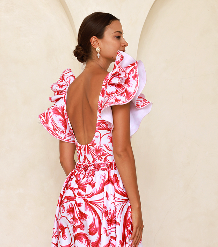 Baroco Style Printed One Piece Swimsuit and Skirt Flaxmaker