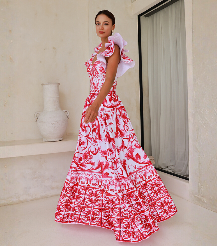 Baroco Style Printed One Piece Swimsuit and Skirt Flaxmaker