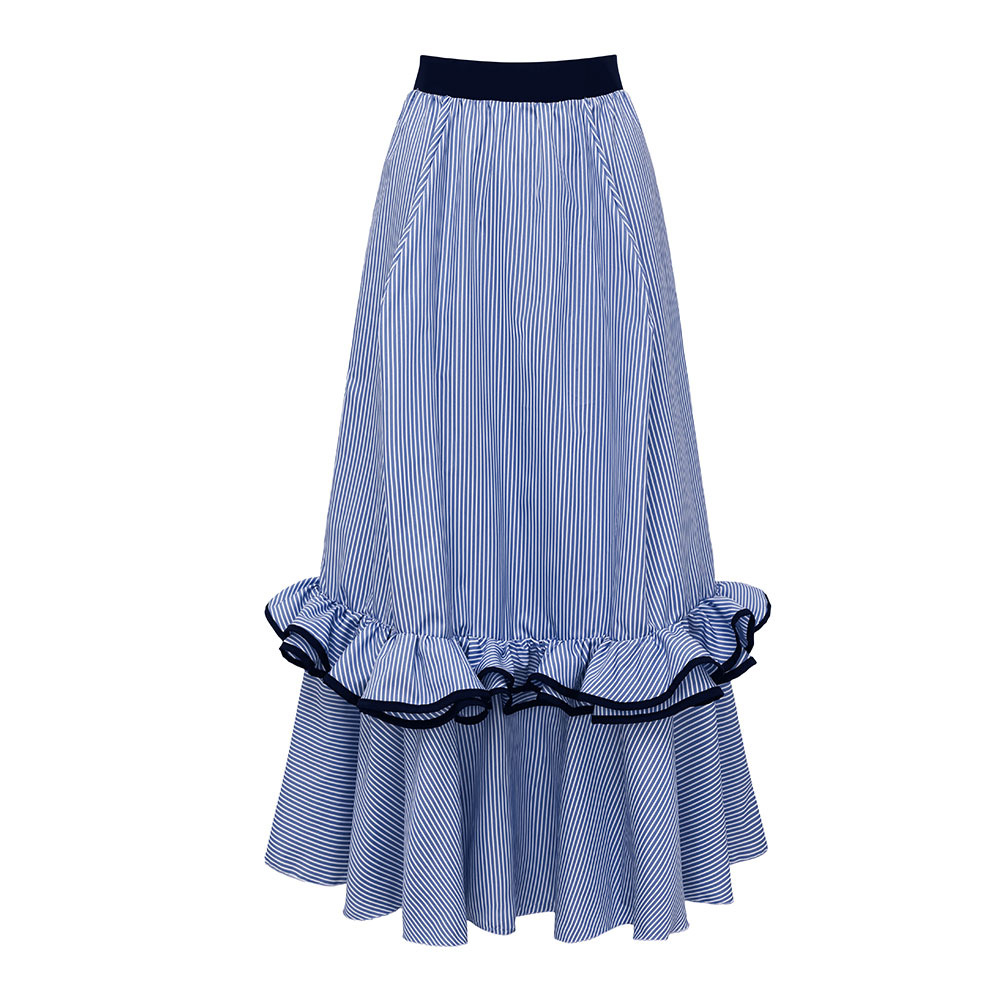 One Shoulder Ruffle Stripe Print One Piece Swimsuit and Skirt