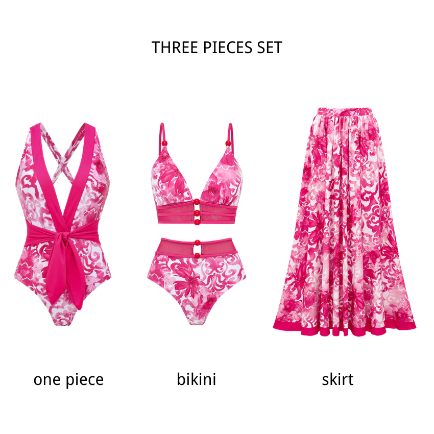 Bow-detailed Flowews Print Swimsuit set(s)