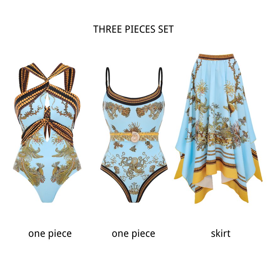 Marine Life Print Halter-neck Swimsuit set(s)