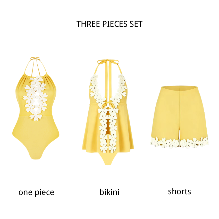 Contrast-Color 3D Flowers OpenworkSwimsuit set(s)