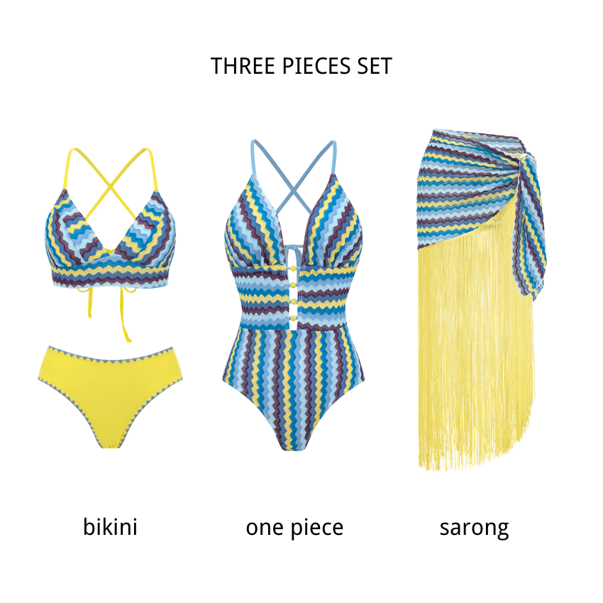Blue Wavy Stripes Textured Swimsuit Set(s)