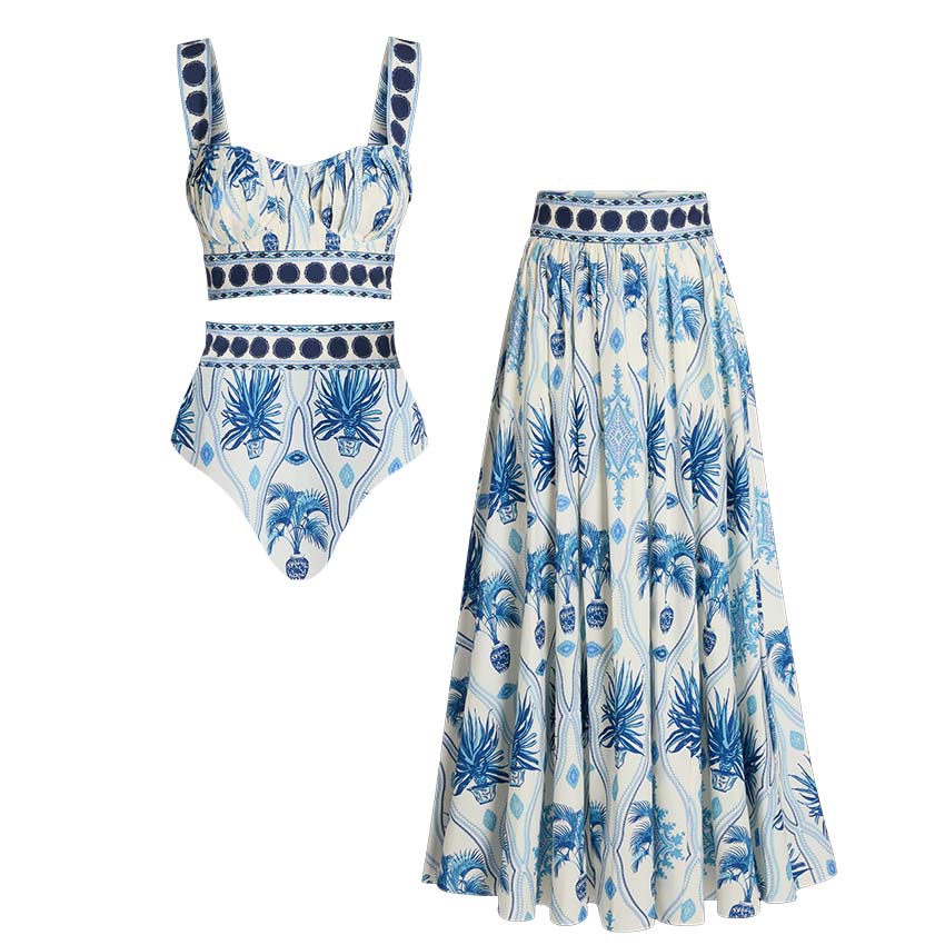 Blue Botanical Print Swimsuit Set(s)