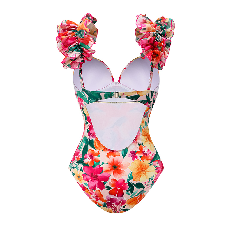 Sling Ruffle Fabric Stitching One Piece Swimsuit and Skirt