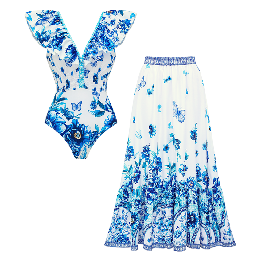 [Copy]V-neck Brown stripes Print Swimsuit Set(s)