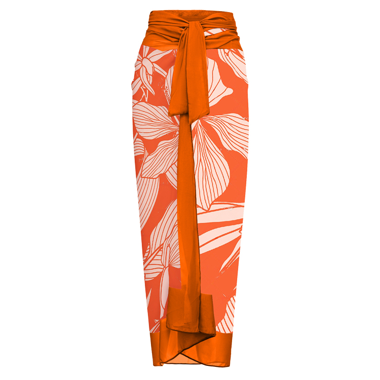 Tie Shoulder Orange Print One Piece Swimsuit and Sarong Flaxmaker