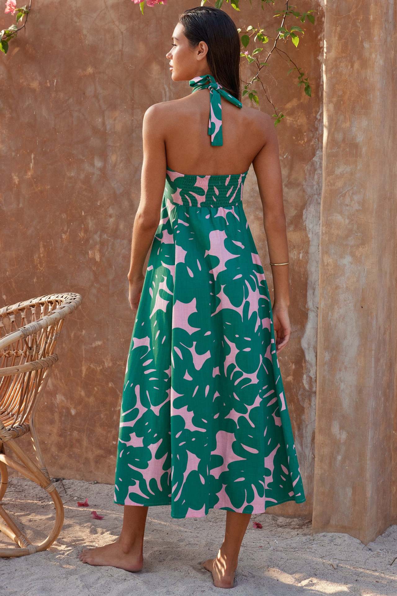 Halter Backless Printed Strapless  A-Line Dress