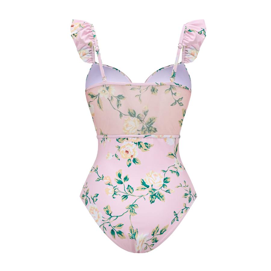 Mini Ruffled Floral Print One Piece Swimsuit and Skirt Flaxmaker