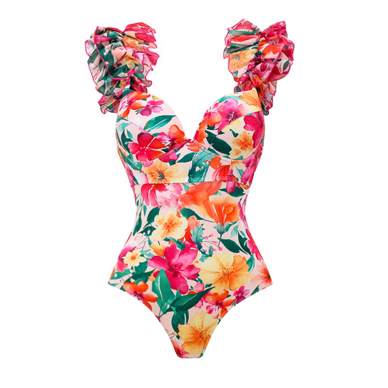 Sling Ruffle Fabric Stitching One Piece Swimsuit and Skirt