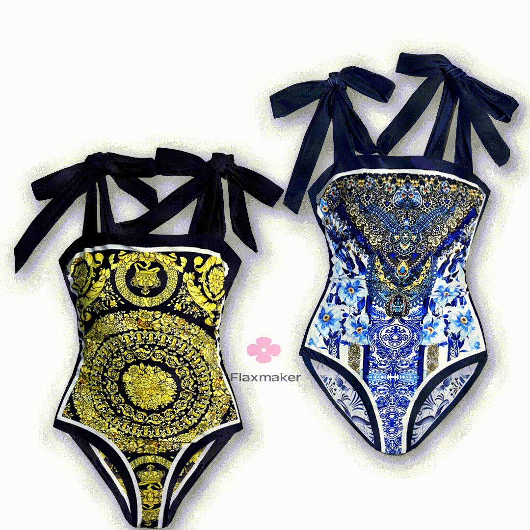 Reversible Tie-shoulder One Piece Swimsuit and Sarong Flaxmaker