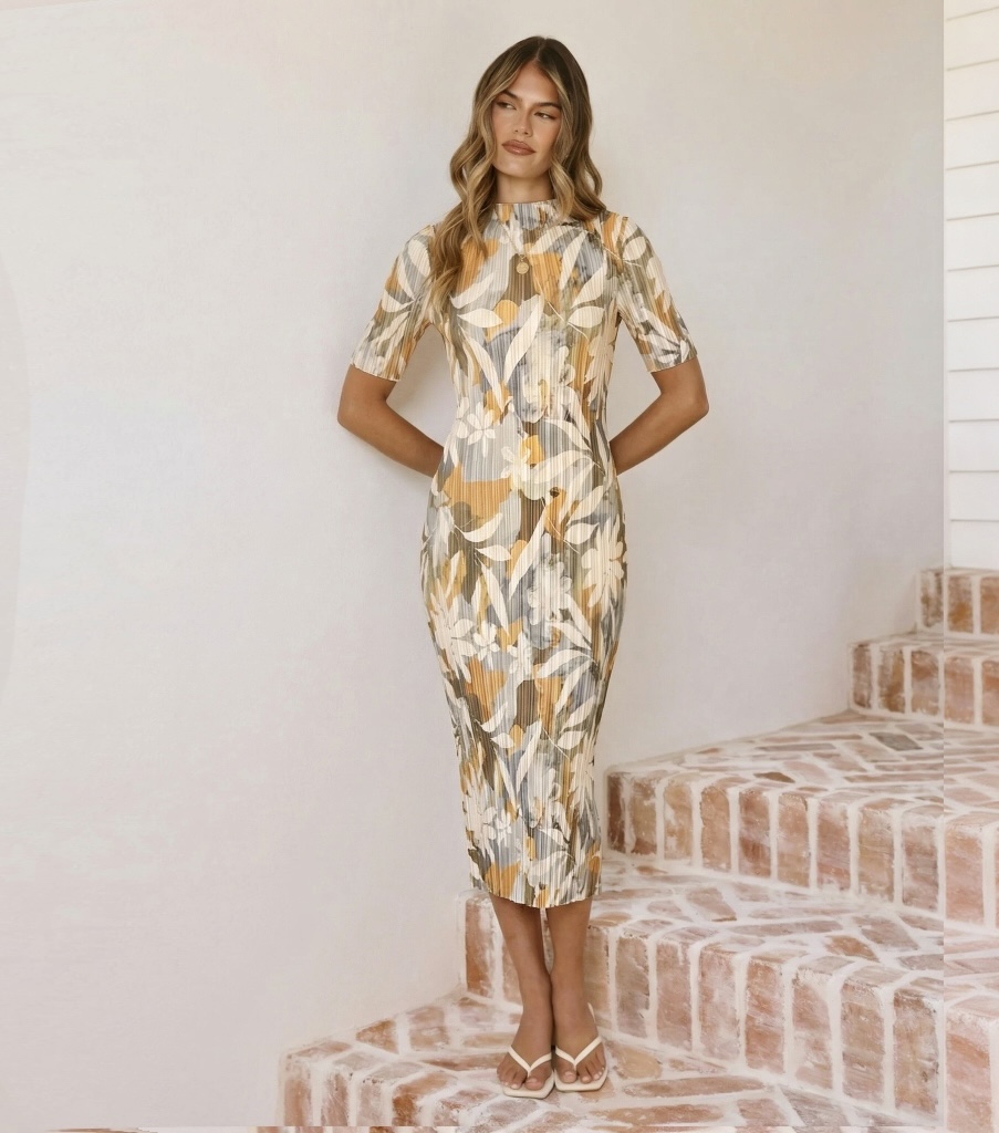 Printed pleated dress
