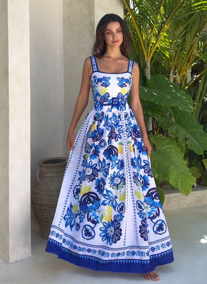 Sling Lemon and Creative Pattern Print One Piece Swimsuit and Skirt