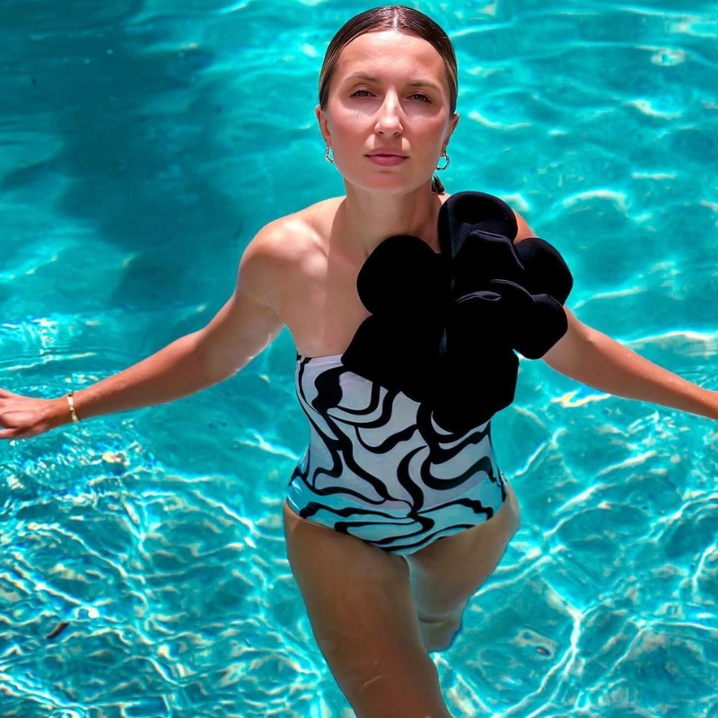 3D Flower Printed One Piece Swimsuit and Skirt Flaxmaker