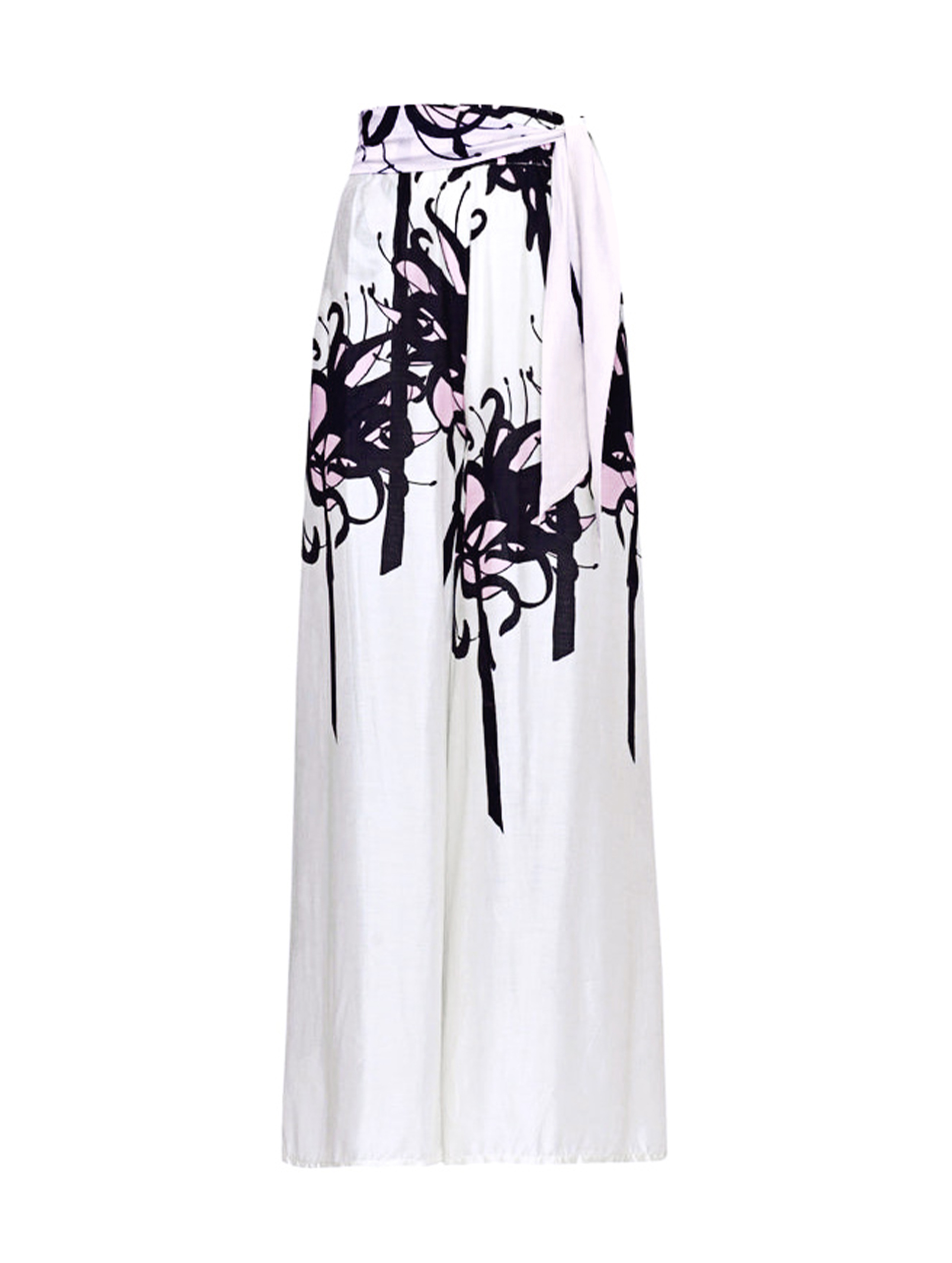 One Shoulder Black and White Blossom Print One Piece Swimsuit and Pants