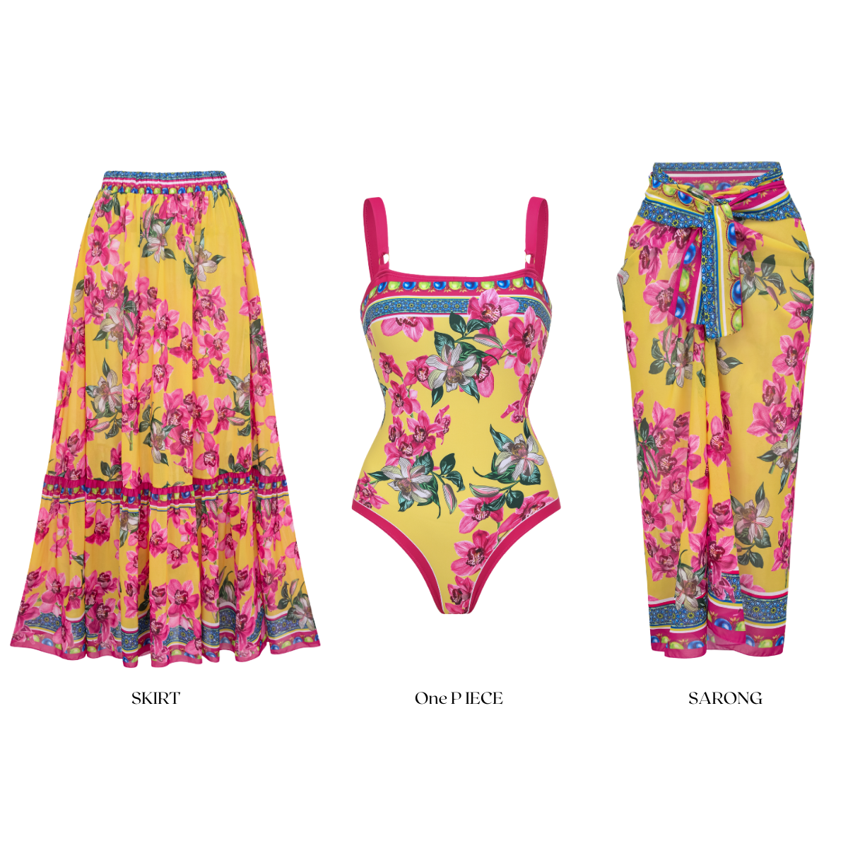 Orchid Print One Piece Swimsuit and Sarong
