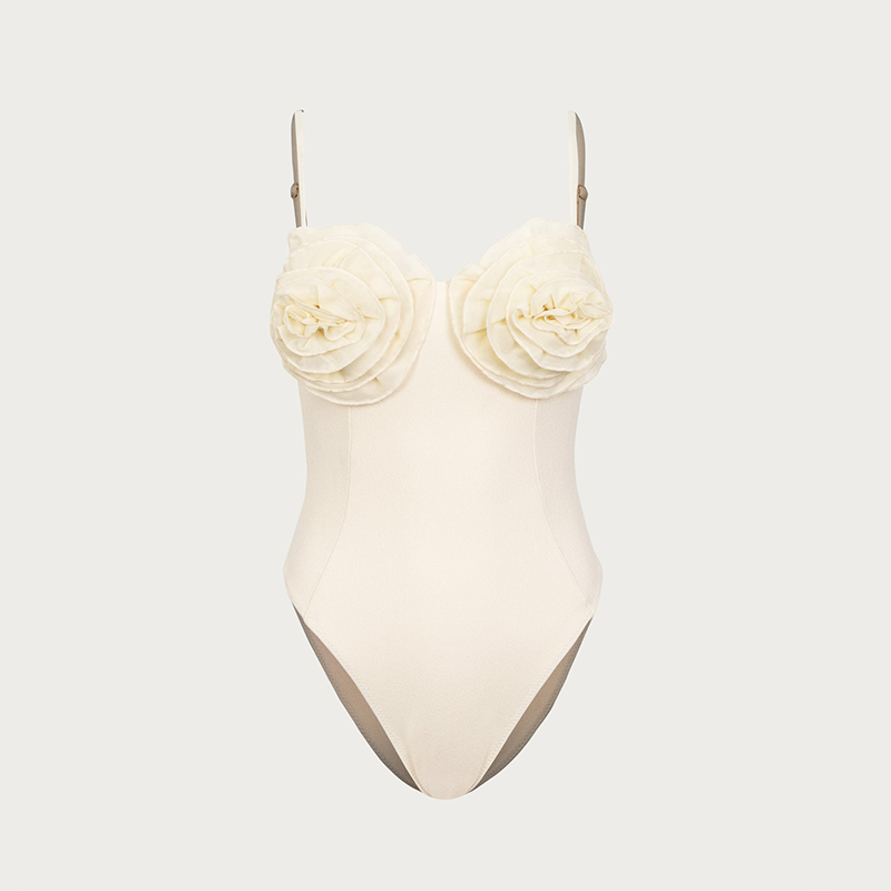 3D Flower Color Block One Piece Swimsuit and Skirt Flaxmaker