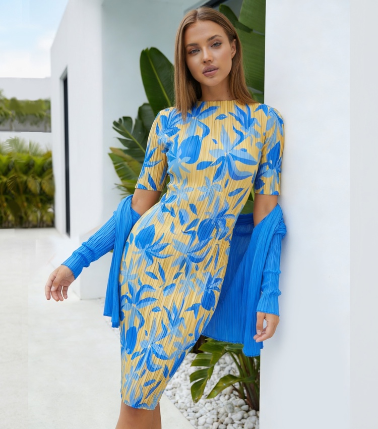 3[Copy]Floral Pleated Midi Dress