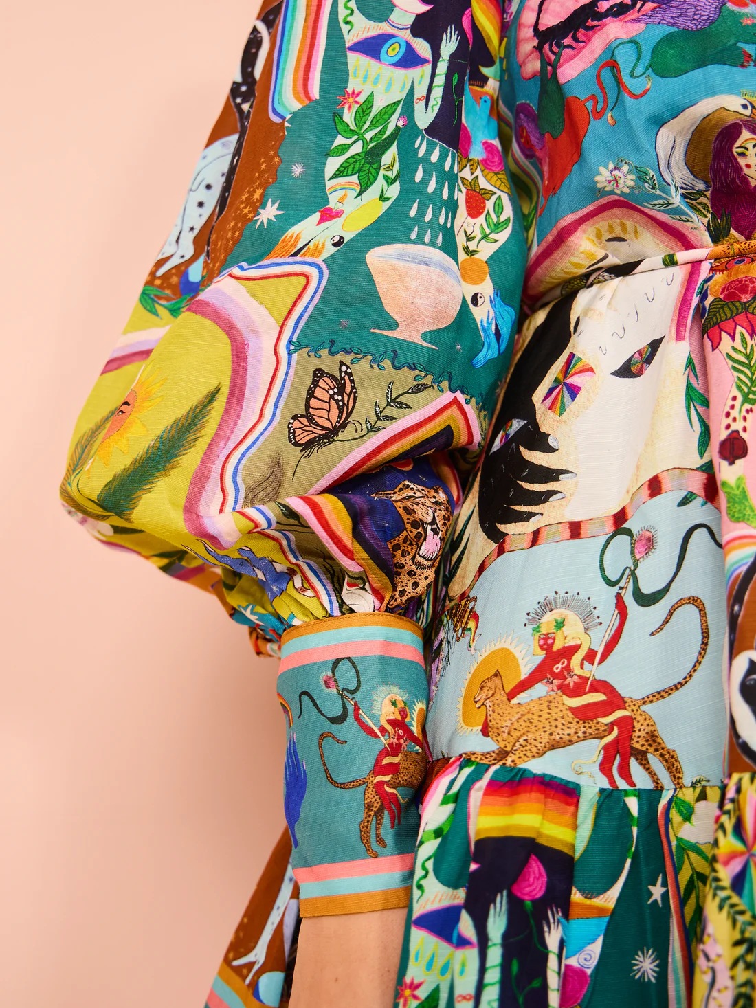 Lace up Printed Lantern Long Sleeve Mini Dress