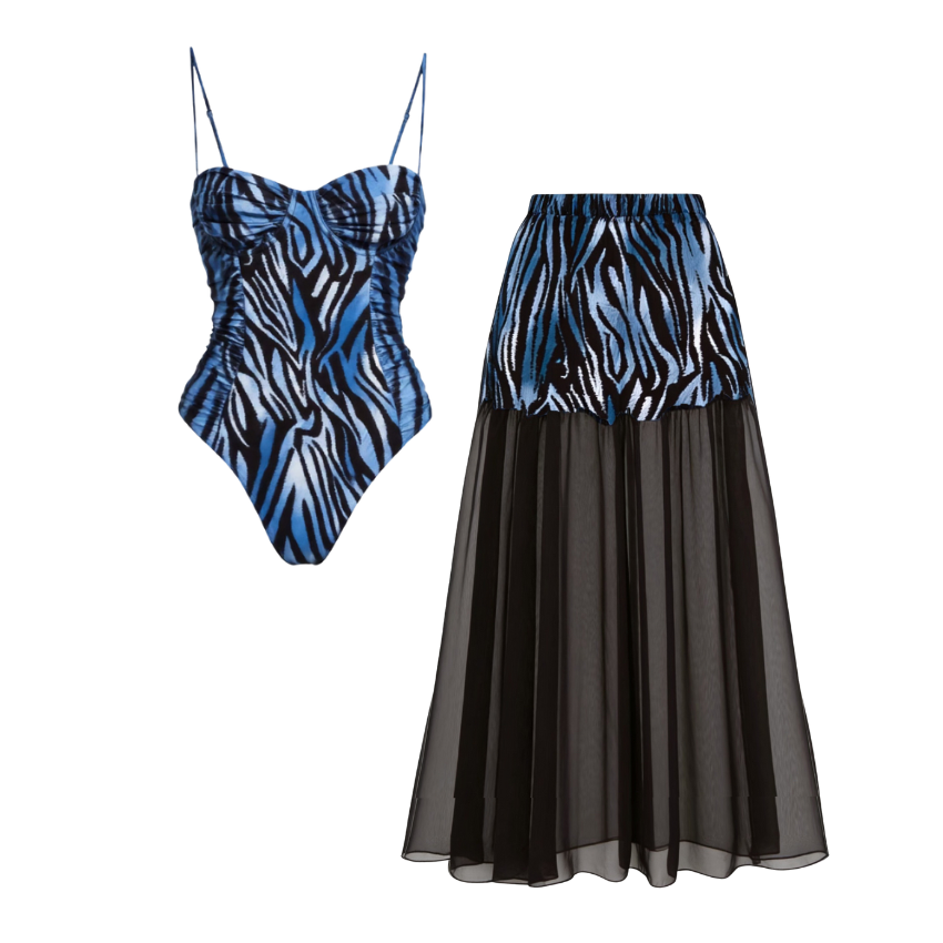 Blue Zebra Stripe Color-Blocked Print Swimsuit Set(s)