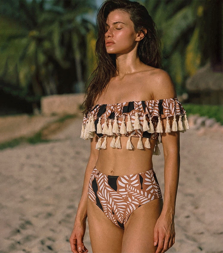 [Copy]Sling White Folwer Solid Color Swimsuit Set(s)