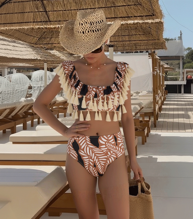 [Copy]Sling White Folwer Solid Color Swimsuit Set(s)