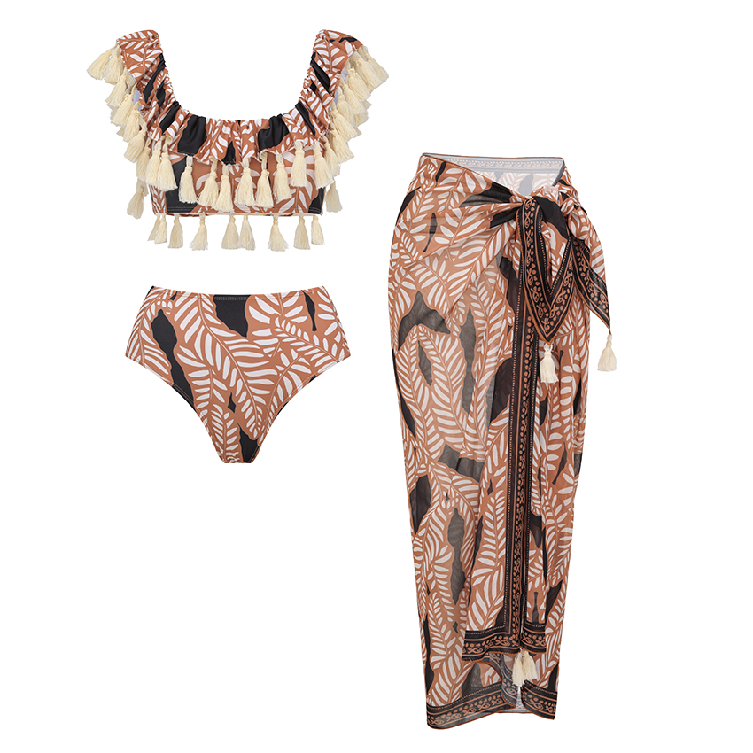 [Copy]Sling White Folwer Solid Color Swimsuit Set(s)