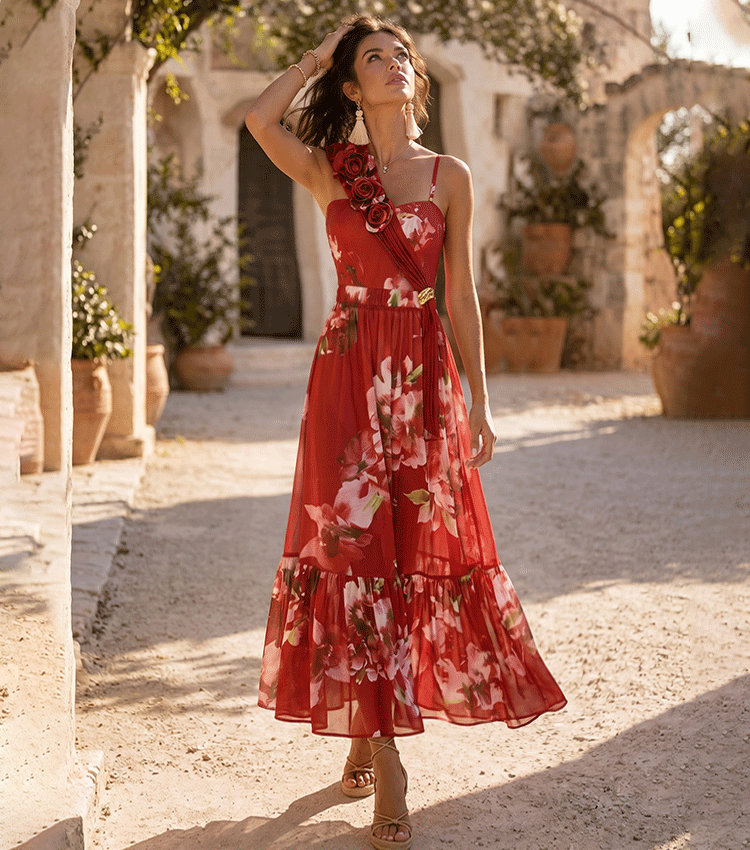 3D Flower One Shoulder Print Swimsuit Set(s)