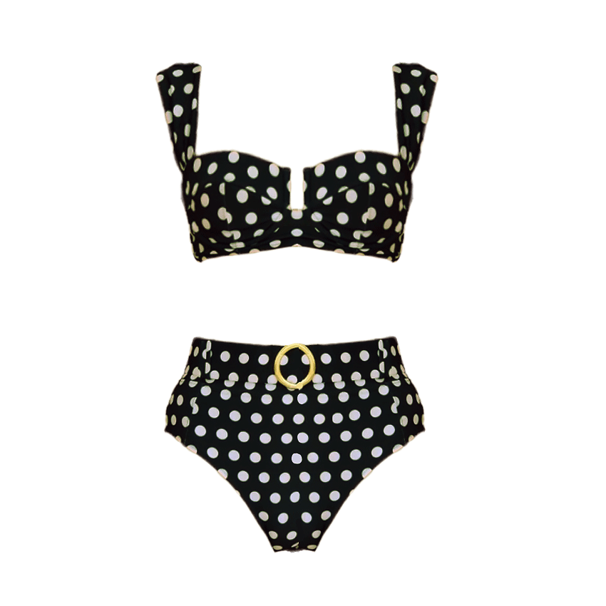  High Waist Bikini Black Polka Dots Print Swimsuit Set(s)