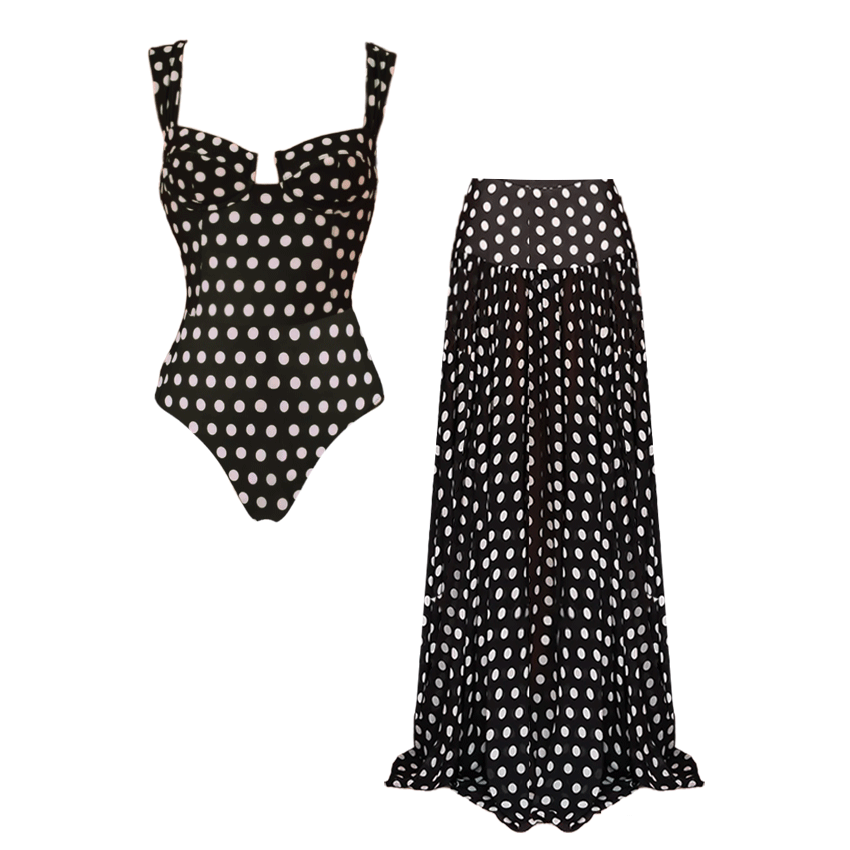 Cut Out Black Polka Dots Print Swimsuit Set(s)
