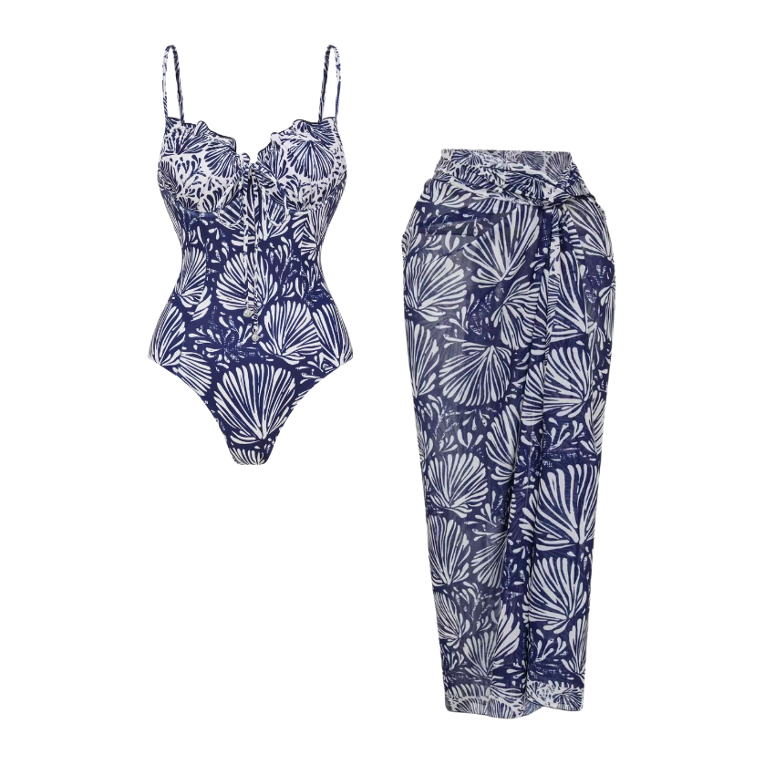 [Copy][Copy]One Shoulder Retro Floral Print Swimsuit Set(s)