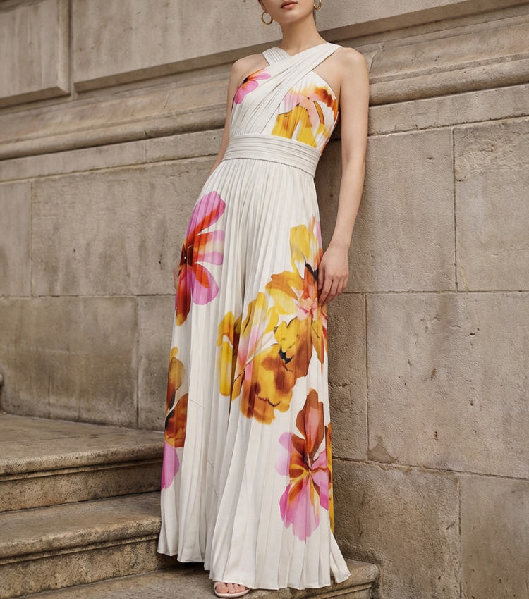 Watercolor Wash Pleated Jumpsuit