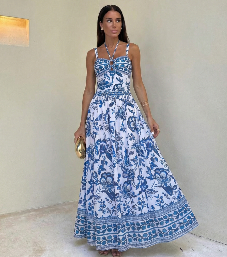 Blue and white Porcelain Print Swimsuit Set(s)