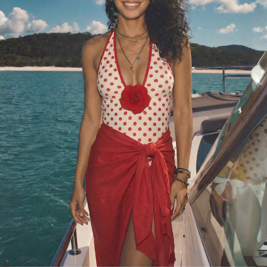 Red polka dot 3D flower Swimsuit Set(s)
