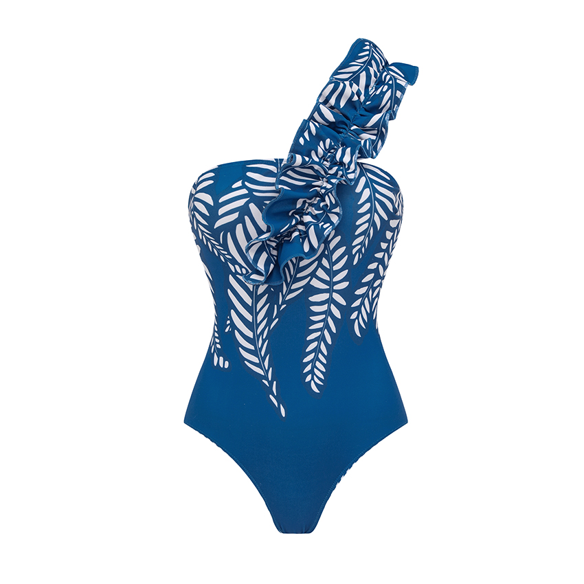 [Copy]BLUE Sling White Folwer Solid Color Swimsuit Set(s)